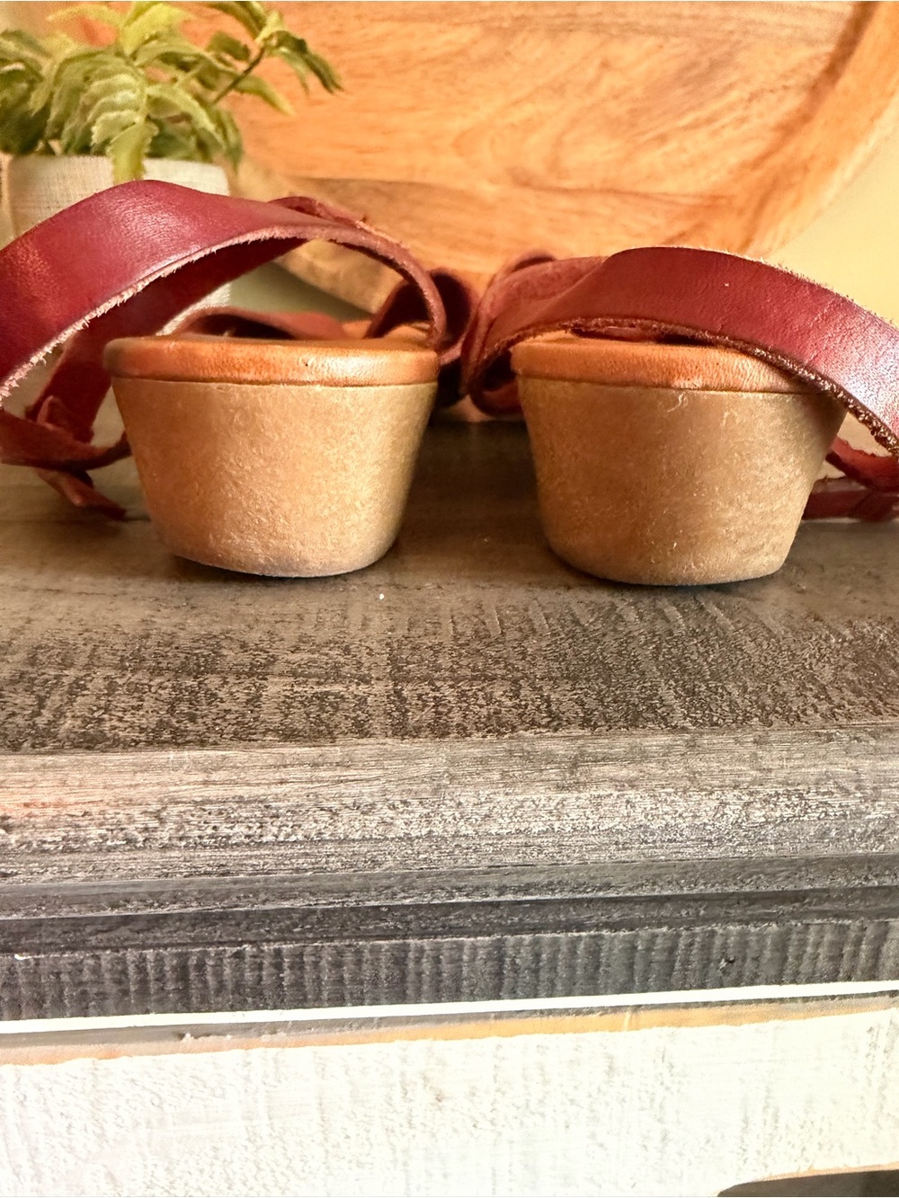 Women's Red Leather Woven Slide Sandals with Ankle Strap - Picture 7 of 8